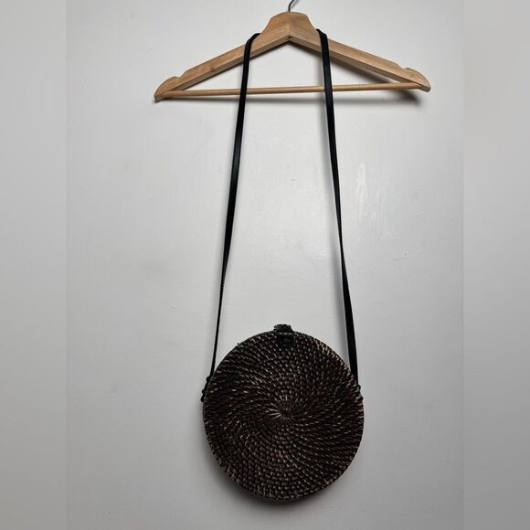 Woven‎ Round Rattan Bag Wicker Straw Purse Crossbody Brown Tropical Boho - Picture 10 of 17